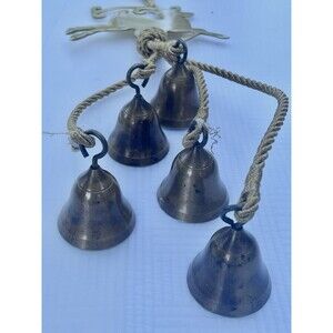Vintage 1950-60’s Christmas  Solid Brass Reindeer & 5 Bell Hanging Decoration